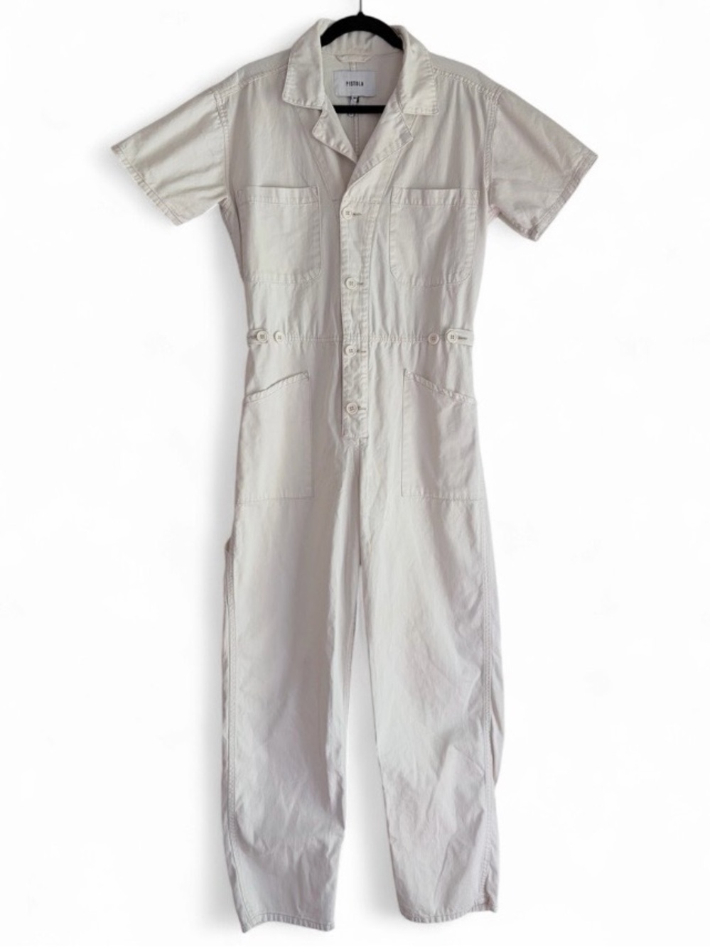 Pistola Grover 100% Cotton White Short Sleeve Utility Jumpsuit Size M